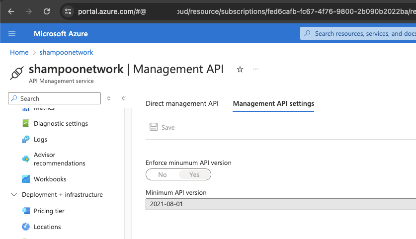 Setting the minimum API version for the APIM instance. This does not stop this bug though...